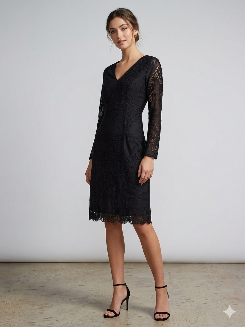 New York & Company Black Lace V-Neck Midi Dress